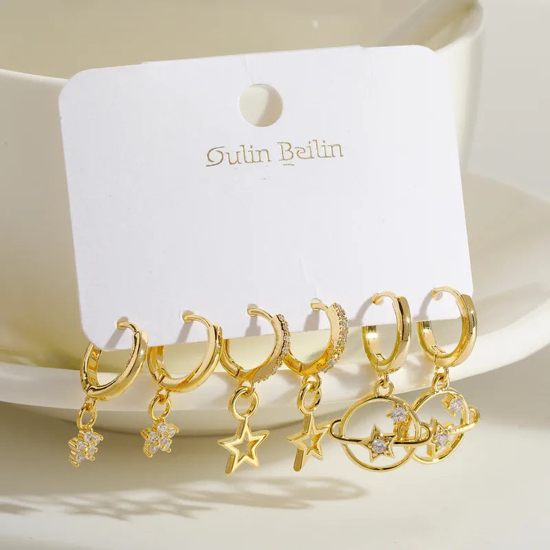 🌙💫 14k Gold Plated Star & Planet Earrings Set 💫🌙