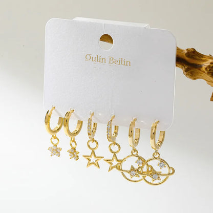 🌙💫 14k Gold Plated Star & Planet Earrings Set 💫🌙
