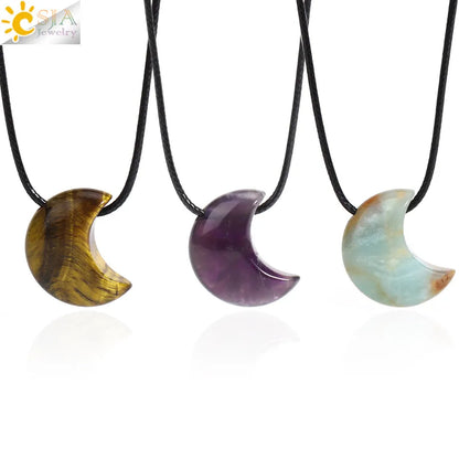 🌙 Natural Crystal Crescent Moon Necklaces 🌙