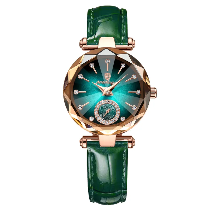Ladies Rose Gold Green Face Watch