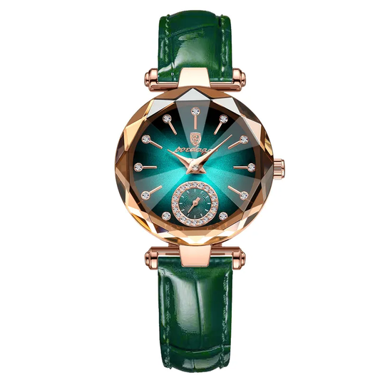 Ladies Rose Gold Green Face Watch