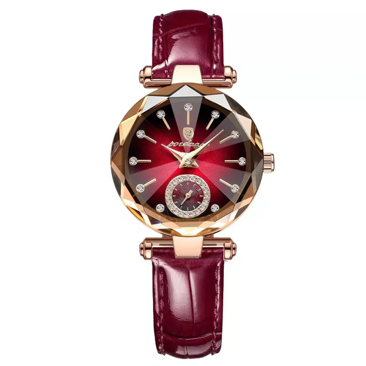 Ladies Rose Gold Red Face Watch