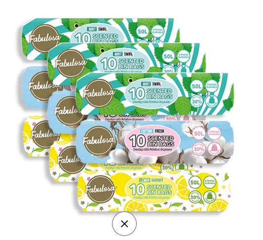 Scented Bin Bags Lemon Sherbet, Mint Swirl, Cotton Fresh 90 Bags 9 Pack Bundle