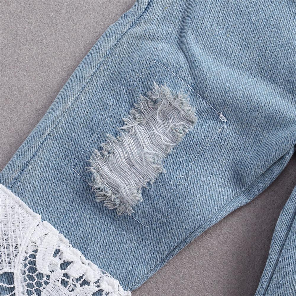 👶💖 2pc Outfit Lace Romper & Ripped Patchwork Jeans 💖👶