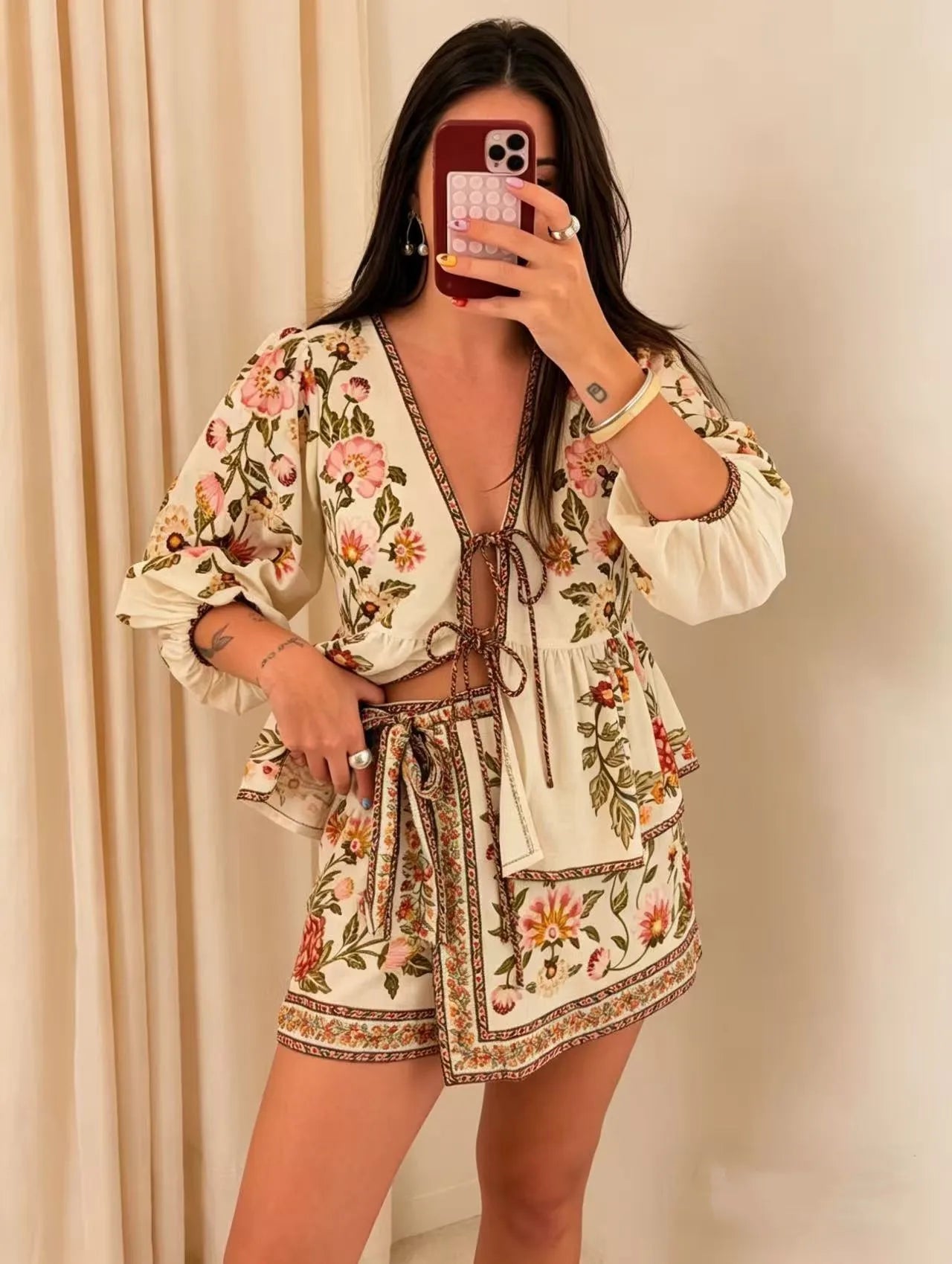 🌿 Casual Linen Plant Skirt Co-Ord Set 🌿