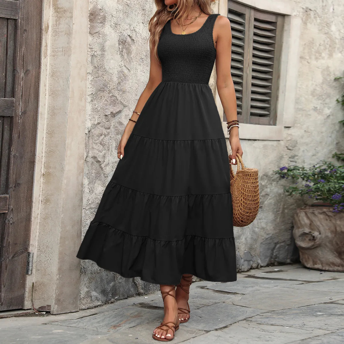 👗 Sleeveless U-Neck Splicing Maxi Dress 👗