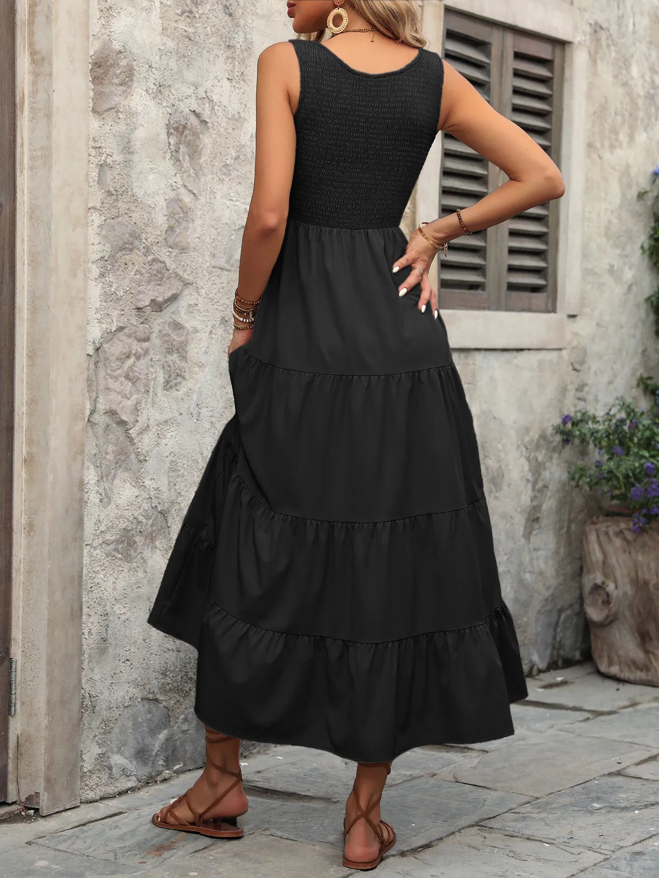 👗 Sleeveless U-Neck Splicing Maxi Dress 👗