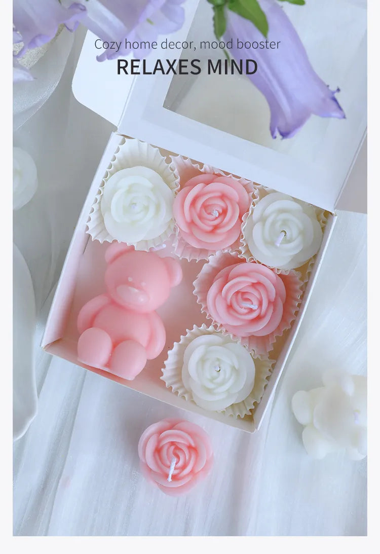 🕯️🐻 Romantic Bear & Flowers 3D Scented Candle Gift Set 🐻🕯️