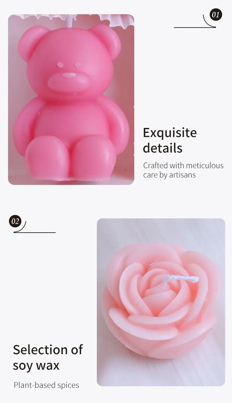 🕯️🐻 Romantic Bear & Flowers 3D Scented Candle Gift Set 🐻🕯️