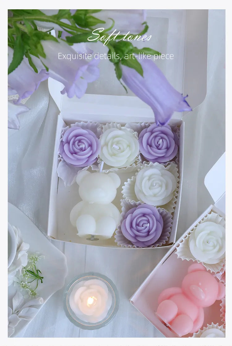 🕯️🐻 Romantic Bear & Flowers 3D Scented Candle Gift Set 🐻🕯️