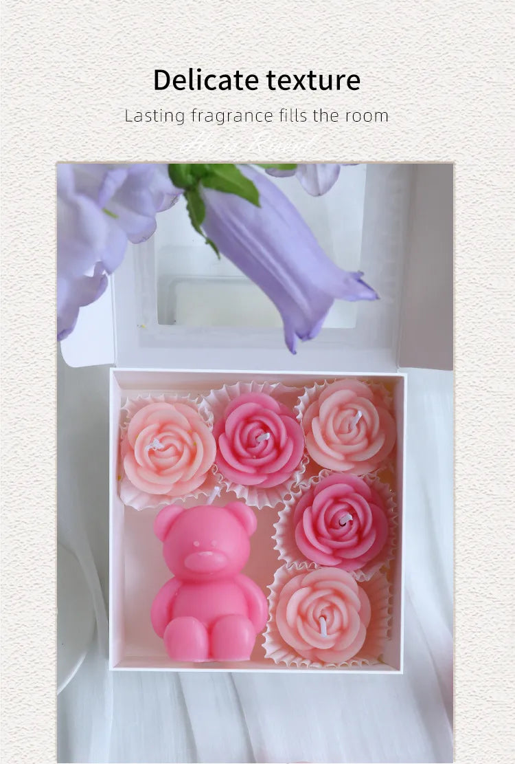 🕯️🐻 Romantic Bear & Flowers 3D Scented Candle Gift Set 🐻🕯️