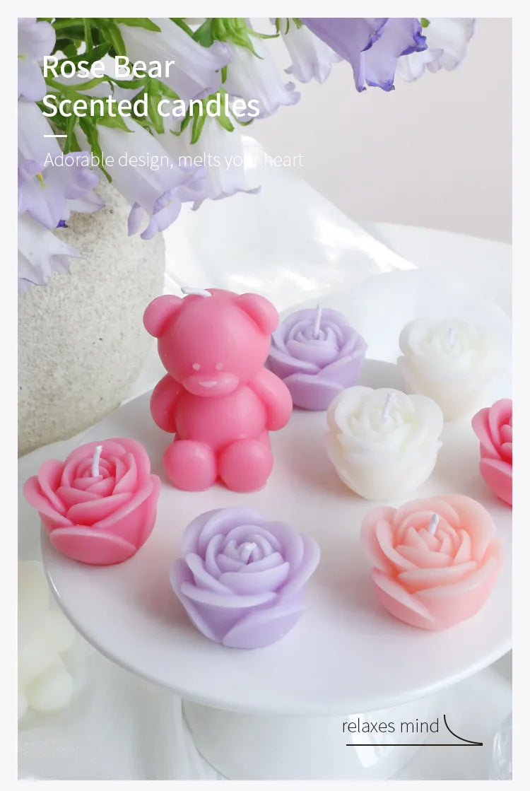 🕯️🐻 Romantic Bear & Flowers 3D Scented Candle Gift Set 🐻🕯️