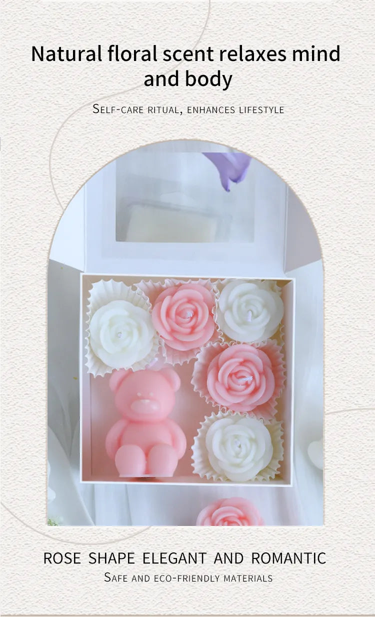 🕯️🐻 Romantic Bear & Flowers 3D Scented Candle Gift Set 🐻🕯️