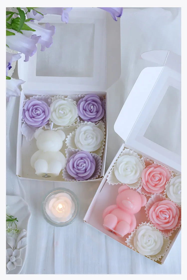 🕯️🐻 Romantic Bear & Flowers 3D Scented Candle Gift Set 🐻🕯️