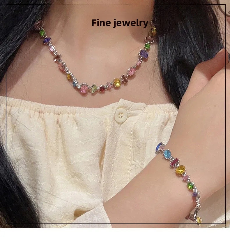 🌈 Crystal Candy Rhinestone Bracelet & Necklace Set 🌈