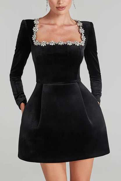 ❤️🖤 Elegant Velvet Diamante Dress 🖤❤️