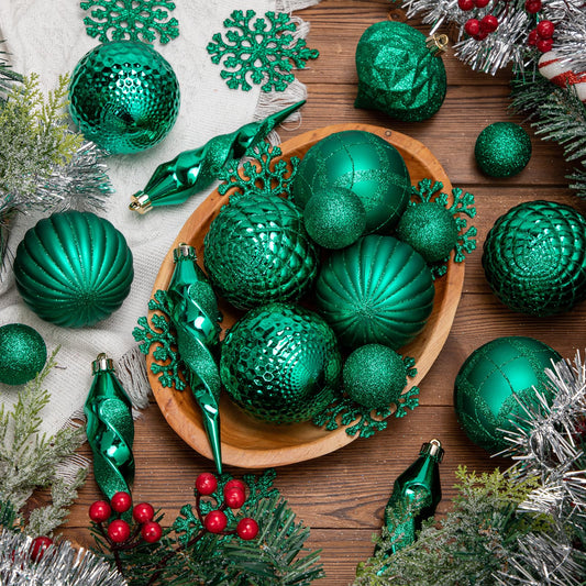 🌲 50pcs Dark Green Shatterproof Christmas Bauble Set 🌲