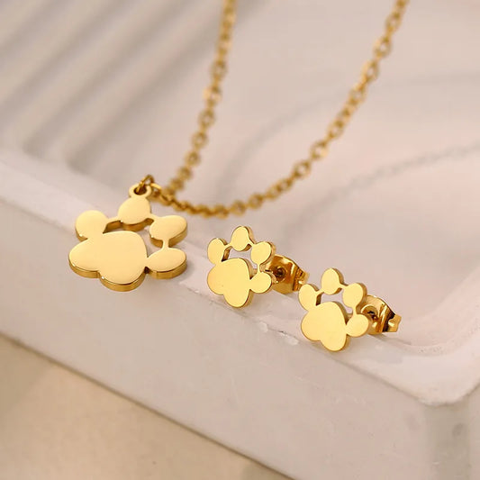 🐾✨ Cute Dog Paw Print Jewellery Set! ✨🐾