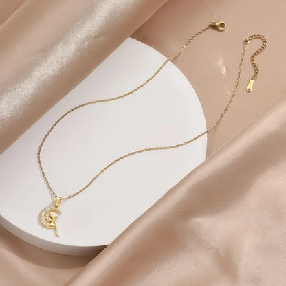 🌙 Gold Fairy on a Moon Pendant Necklace 🧚