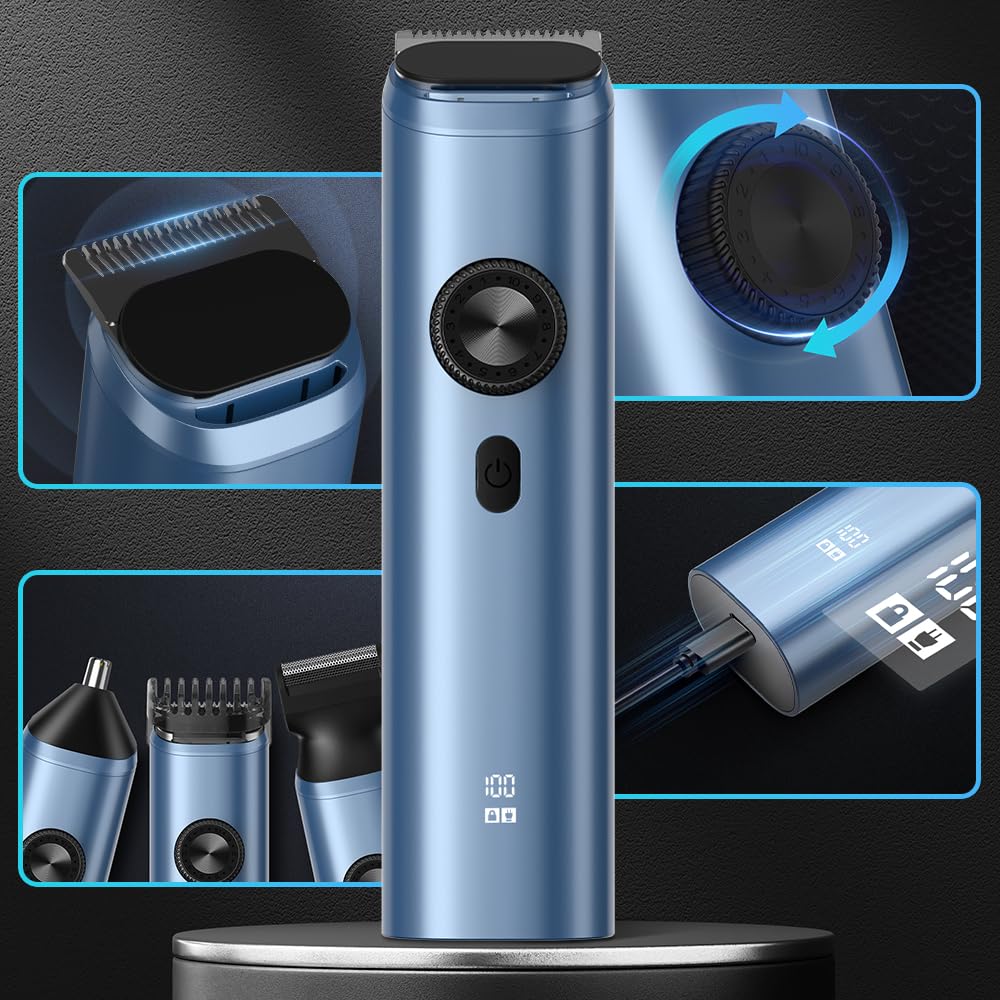 Men's Electric Waterproof  Grooming Kit Beard, Nose & Hair Trimmer - Blue