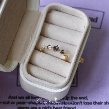 💜 Sparkling Adjustable Purple Small Round Diamond Ring 💜