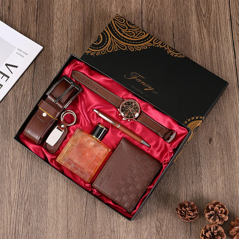 7-piece Set: Watch + Belt + Wallet + 100ml Perfume + Pen + Keychain + Exquisite Gift Box|Gift Box
