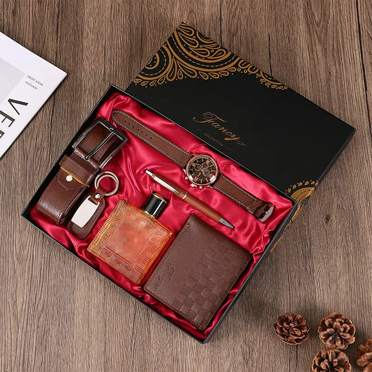 7-piece Set: Watch + Belt + Wallet + 100ml Perfume + Pen + Keychain + Exquisite Gift Box|Gift Box