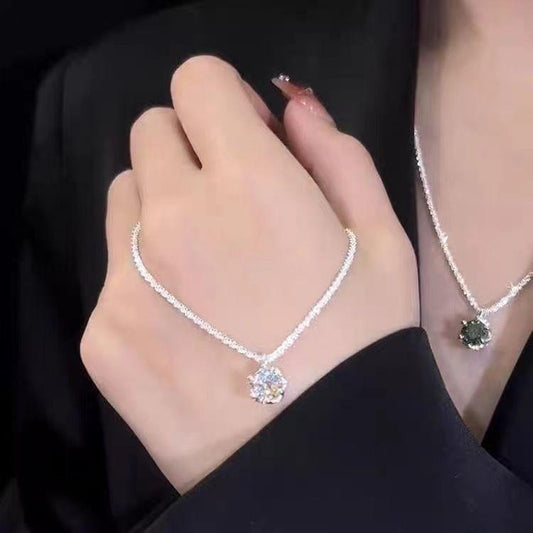 💎  Crystal Shine Minimalist Necklace – Green or Silver 💎