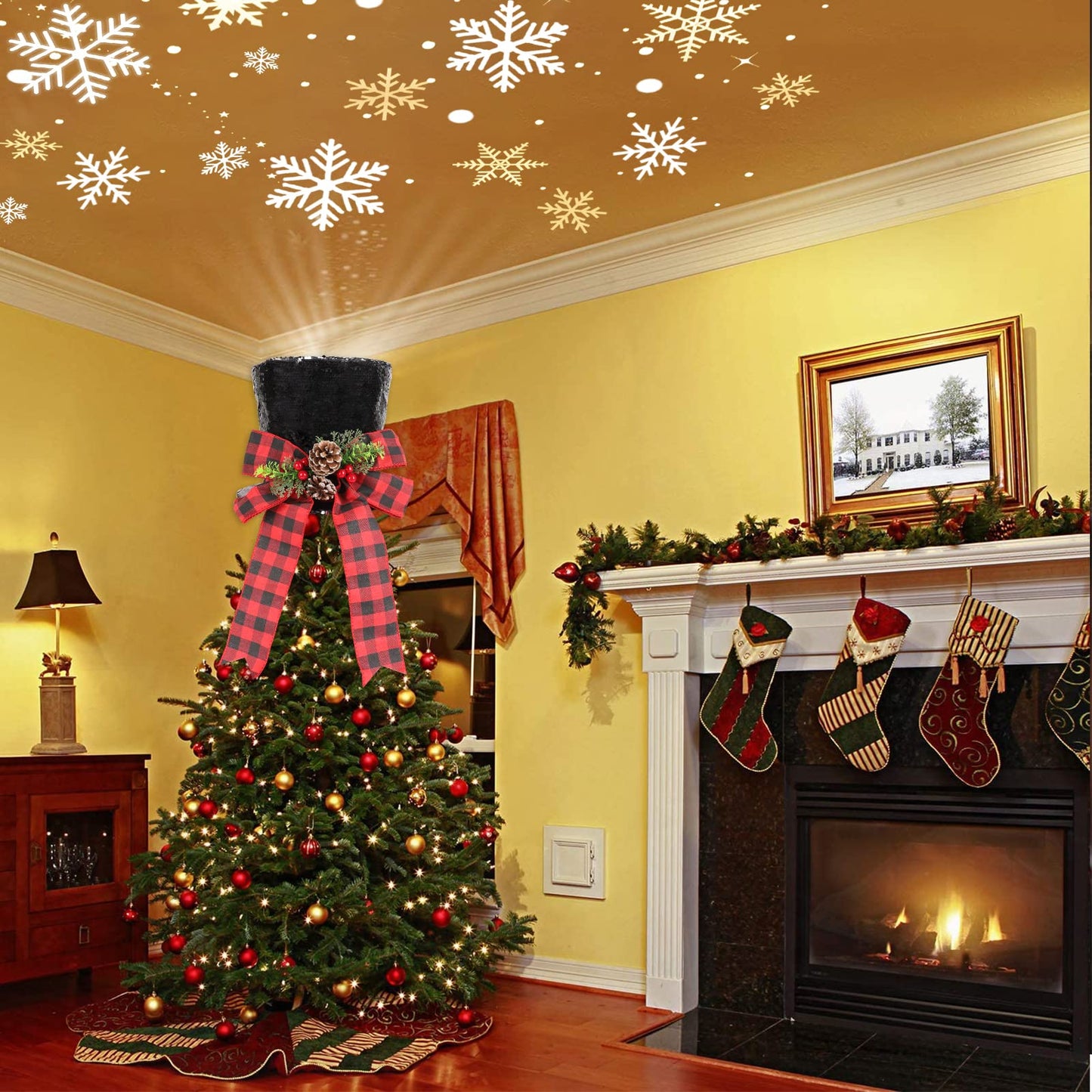 🎩❄ 3D LED Rotating Snowflake Projector Top Hat ❄🎩