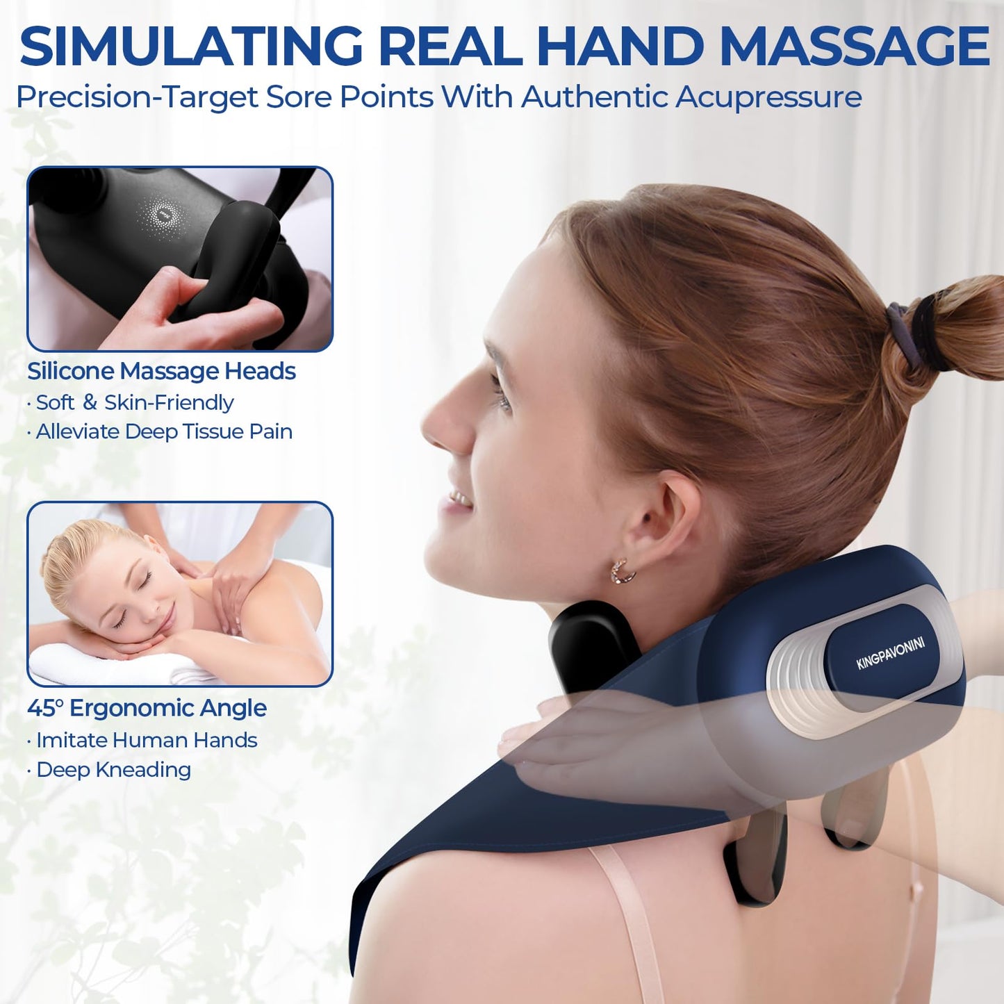 Wireless Heated Neck & Shoulder Massager with Shiatsu Deep Tissue Relief and Voice Guide