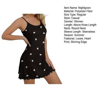 💖 Heart Print Sleeveless Mini Nightdress 💖