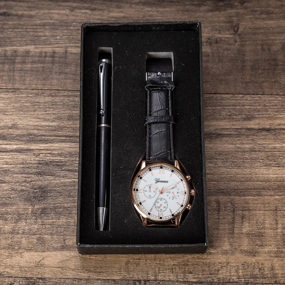 ⌚ Watch & Pen Gift Set Black and White ZHM2-A04180-1 🖊️