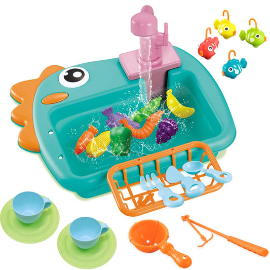 Kitchen Sink Toys with Running Water and Electric Faucet Automatic Water Cycle System