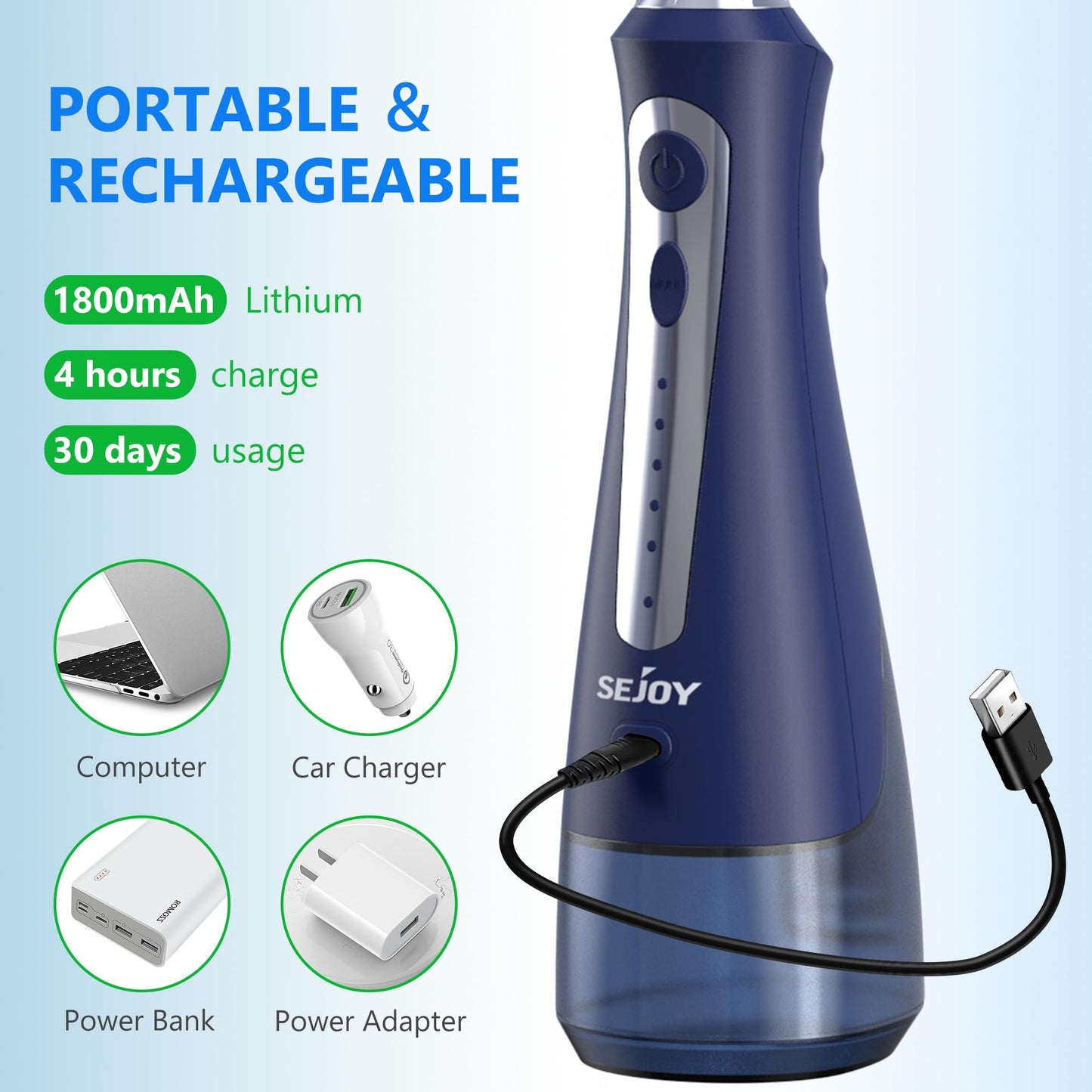 Rechargeable Cordless Water Flosser for Teeth - Blue