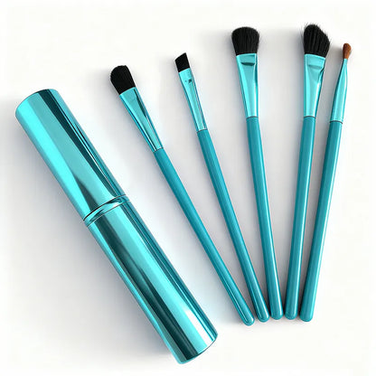 💙 5pc Blue Makeup Brush Set – Metallic Finish 💙