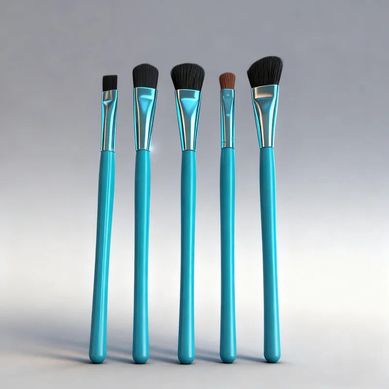 💙 5pc Blue Makeup Brush Set – Metallic Finish 💙