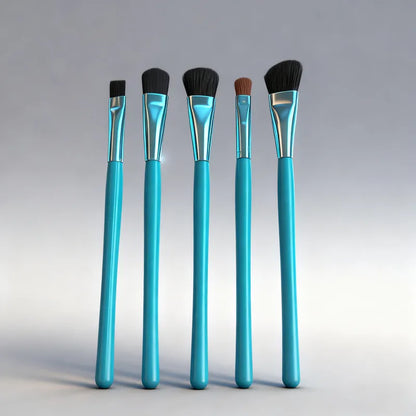 💙 5pc Blue Makeup Brush Set – Metallic Finish 💙