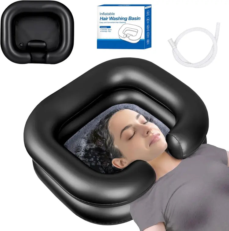 Inflatable Hair Washing Basin Portable Shampoo Bowl - Black