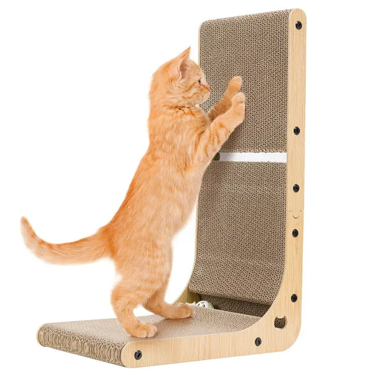 60cm Tall L Shape Cat Scratcher Pad with Catnip & Toy Ball
