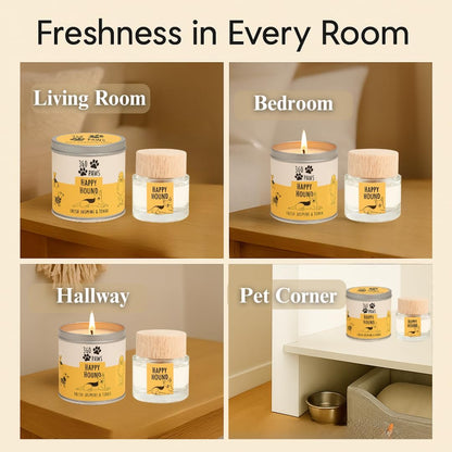 360 Paws Happy Hound Fresh Jasmine & Tonka Odour Neutralising Candle & Diffuser Set