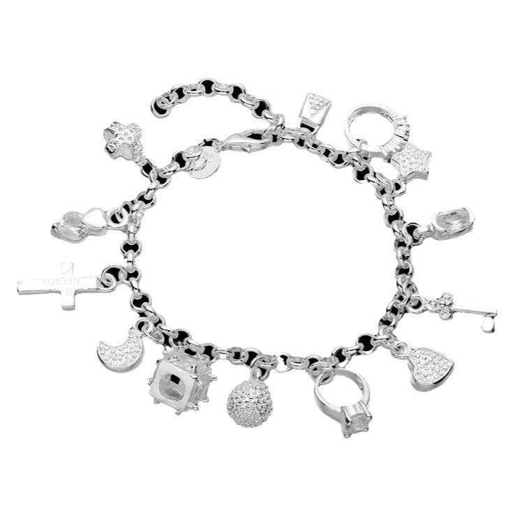 💎 Sterling Silver 925 Thirteen Charm Bracelet  💎