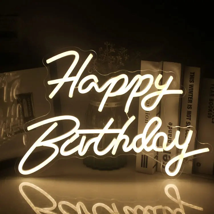 Happy Birthday Neon Sign Warm White LED Light