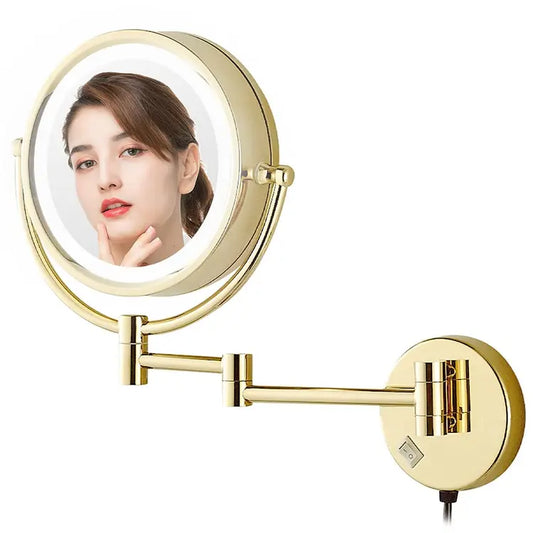 LED Wall Mounted Magnifying Makeup Mirror 360° Rotatable - Gold