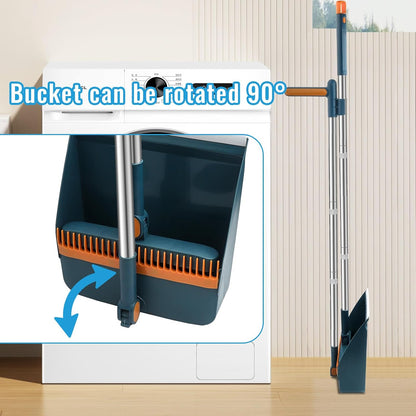 HPCORA Long Dustpan and Brush Set, Windproof Vertical Extension Pole Handle Rotatable Broom Set Dustpan Set (Blue)
