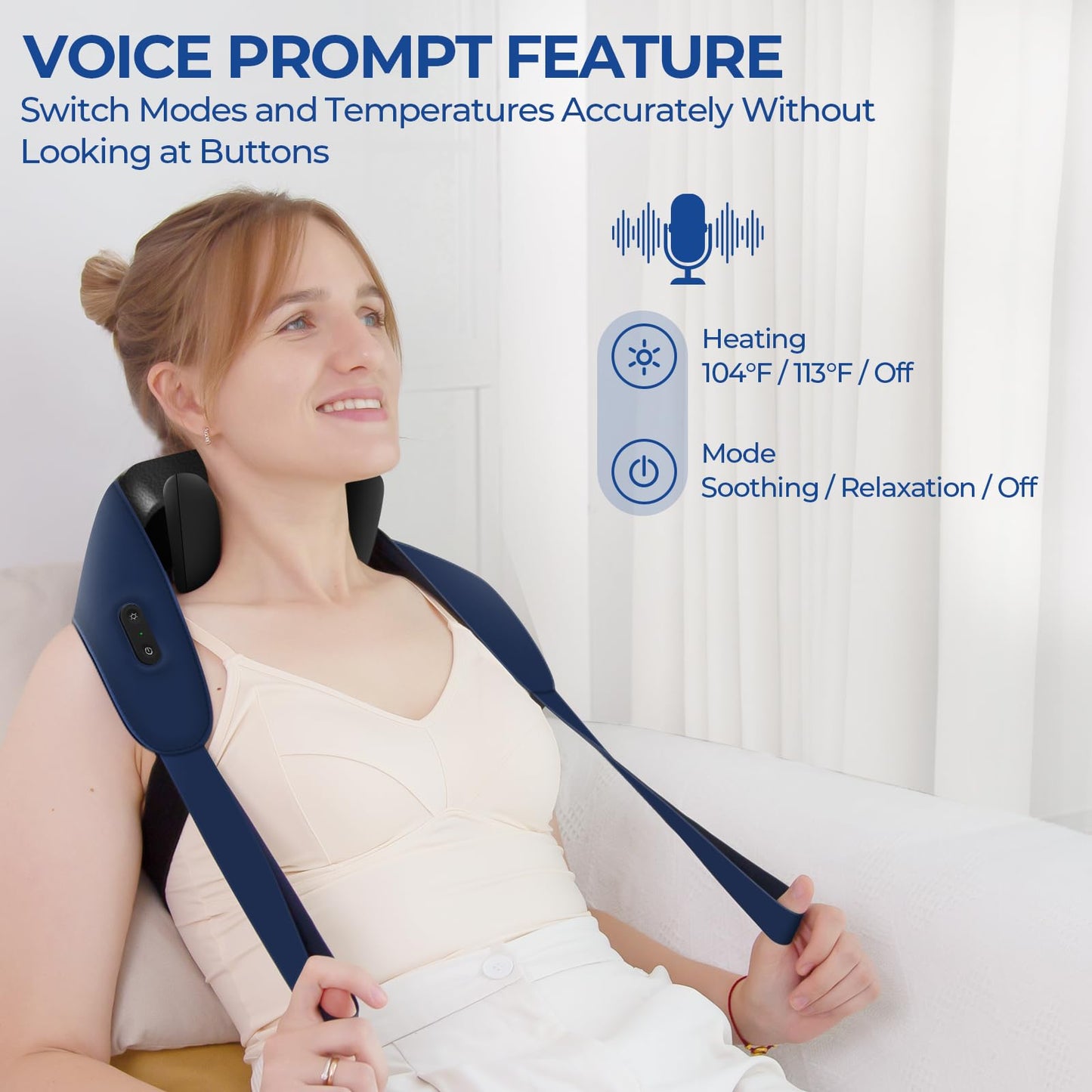 Wireless Heated Neck & Shoulder Massager with Shiatsu Deep Tissue Relief and Voice Guide