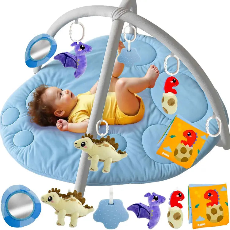 Baby Play Gym Mat Tummy Time Mat with 6 Sensory Toys - Dino