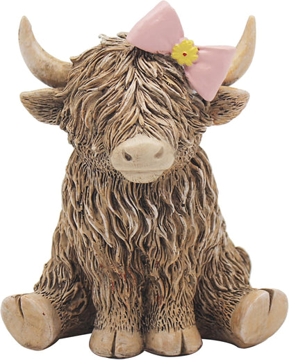 Lesser & Pavey Happy Highland Cow Pink Bow Figurine