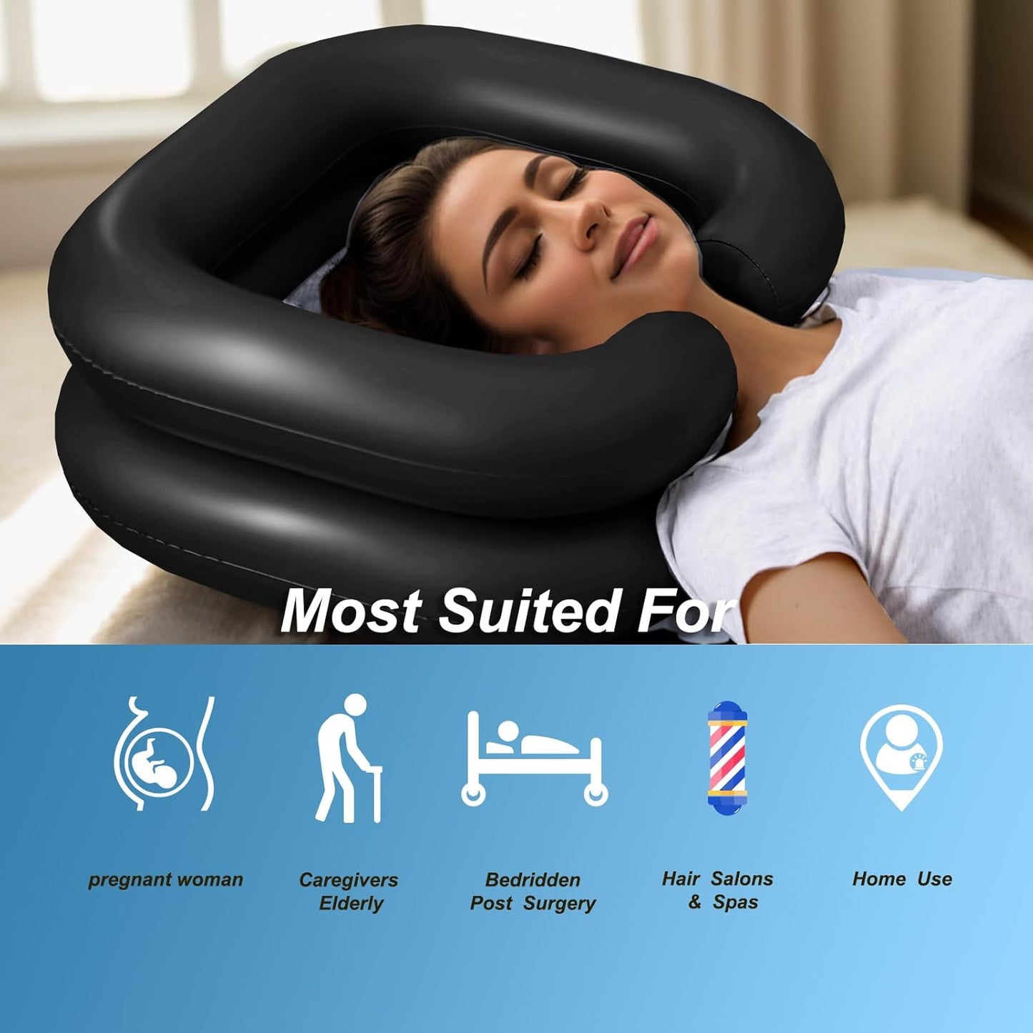 Inflatable Hair Washing Basin Portable Shampoo Bowl - Black