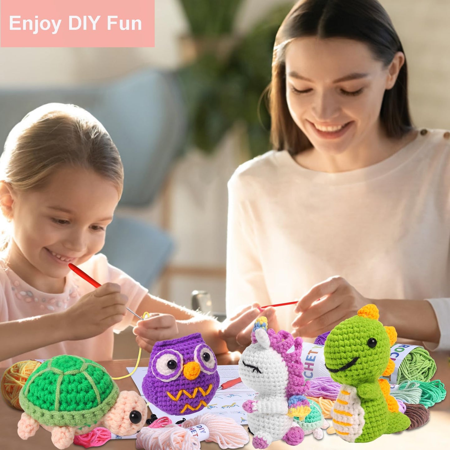 Animal Crochet Starter Kit for Beginners DIY Set to Make 6 Cute Plush Toys with Tutorials