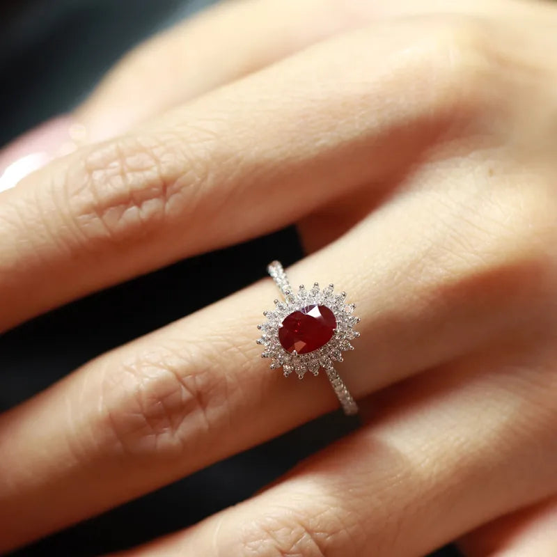 ❤️ Sterling Silver 925 Blood Red Geometric Ring ❤️